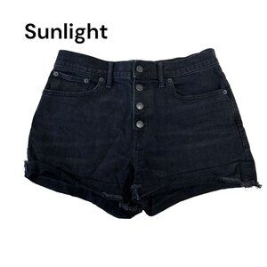 J Crew Women SZ 27 Black Denim high Rise Button Fly Short -Raw Hem